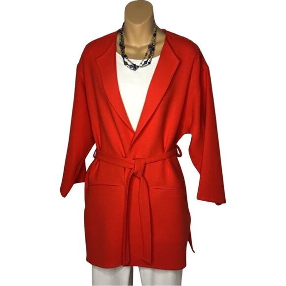 Emanuel Ungaro Bright Orange Open Front Belted Jacket Size 6 Petite - Picture 2 of 9